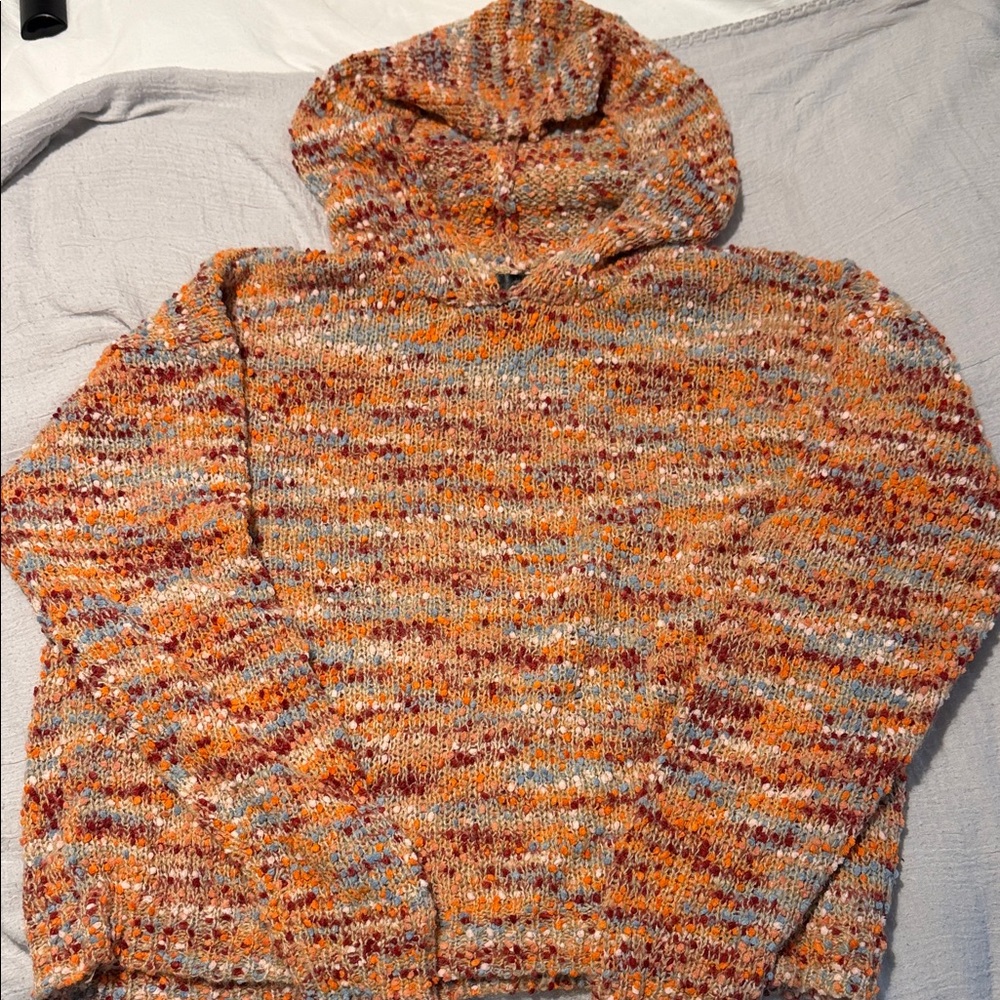Cozy Multicolor Crewneck Hoodie Sweater in Orange and Gray